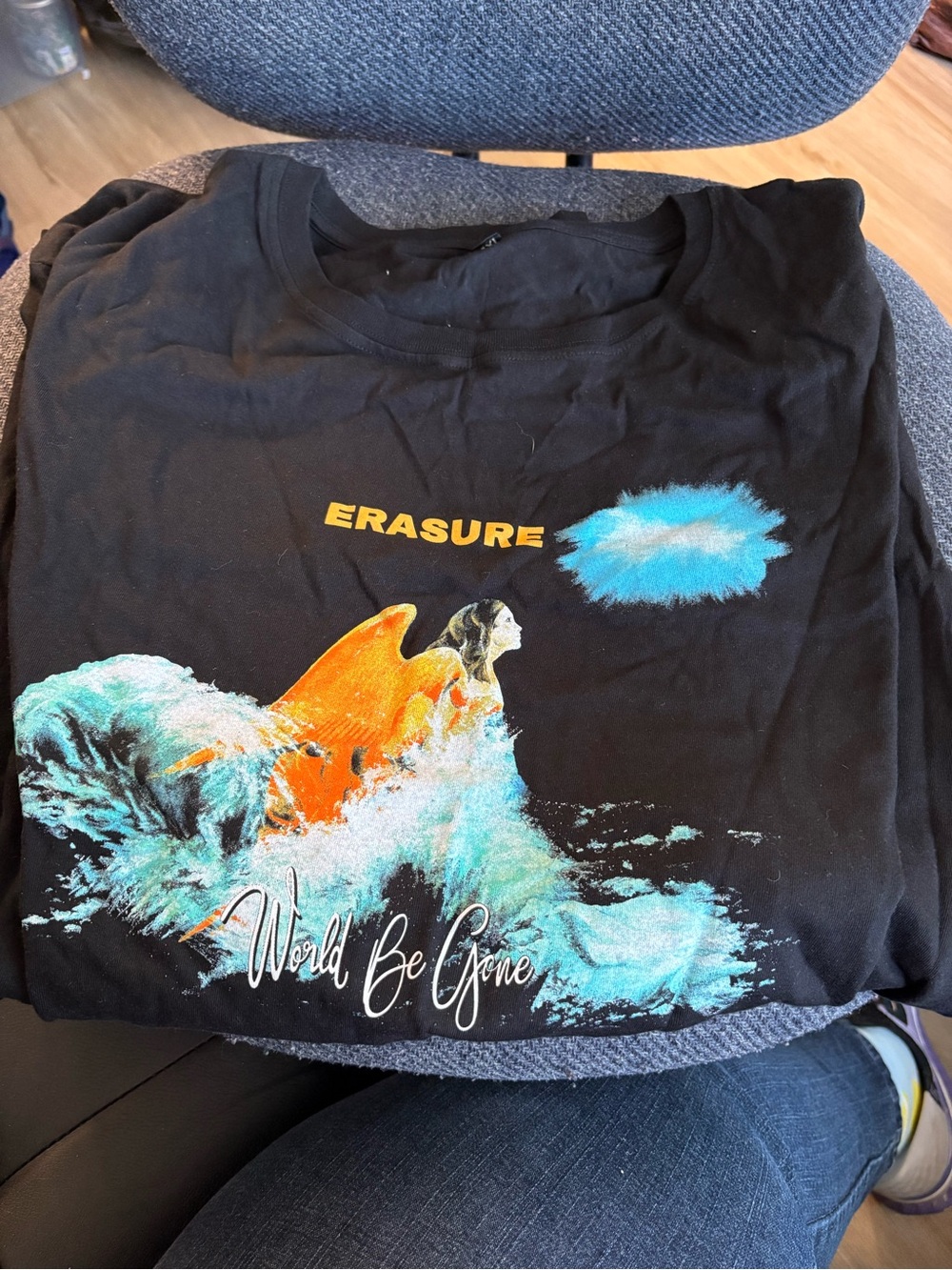Erasure "World Be Gone" Navy Graphic Tee with Aqua & Orange Print